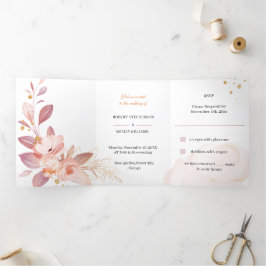 Invitación Tríptica Elegante matrimonio personalizado de flor Naranja