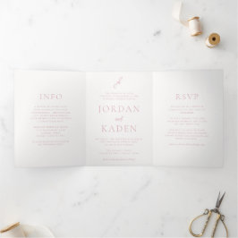 Invitación Tríptica Elegante Monograma de Bodas en Letra Script Rosa