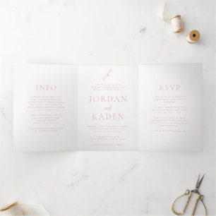 Invitación Tríptica Elegante Monograma de Bodas en Letra Script Rosa