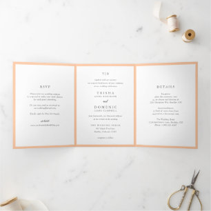 Invitación Tríptica Elegante Monograma de Melocotón Boda Moderna