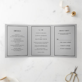 Invitación Tríptica Elegante Monograma Gris Moderno Boda simple