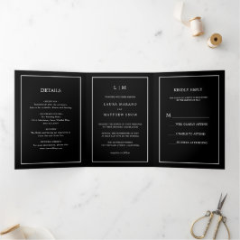 Invitación Tríptica Elegante Monograma Negro Moderno Boda simple