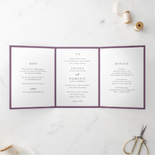 Invitación Tríptica Elegante Monograma Púrpura Boda moderno