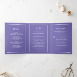 Invitación Tríptica Elegante Monograma Púrpura Moderno Boda simple