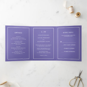 Invitación Tríptica Elegante Monograma Púrpura Moderno Boda simple