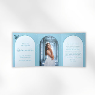 Invitación Tríptica Elegante Quinceañera azul claro - Foto Personaliza