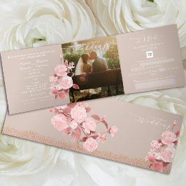 Invitación Tríptica Elegante Rosa de Moda Boda