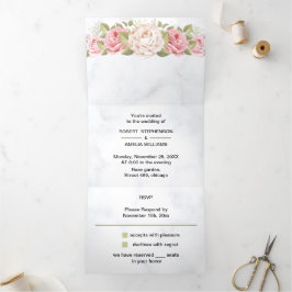 Invitación Tríptica Elegante Rosa Flor Boda personalizado