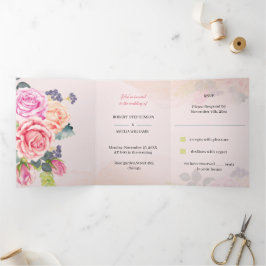 Invitación Tríptica Elegante Rosa Flower Custom Wedding