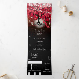 Invitación Tríptica Elegante rosa rojo en Boda de hoja de corazón negr