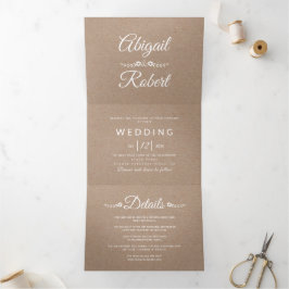 Invitación Tríptica Elegante tipografía kraft papel boda rústico