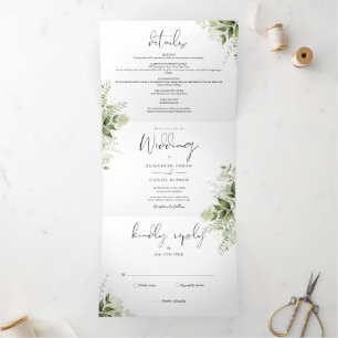 Invitación Tríptica Elegante vegetación botánica deja Boda fotográfico