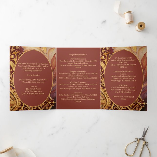 Invitación Tríptica Elegante Y Único Boda Indio (Interior)