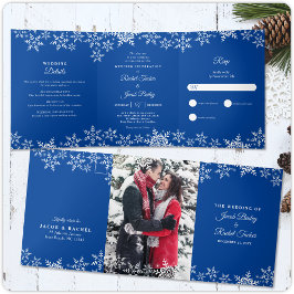 Invitación Tríptica Elegantes copos de nieve Profunda Boda Azul de Inv
