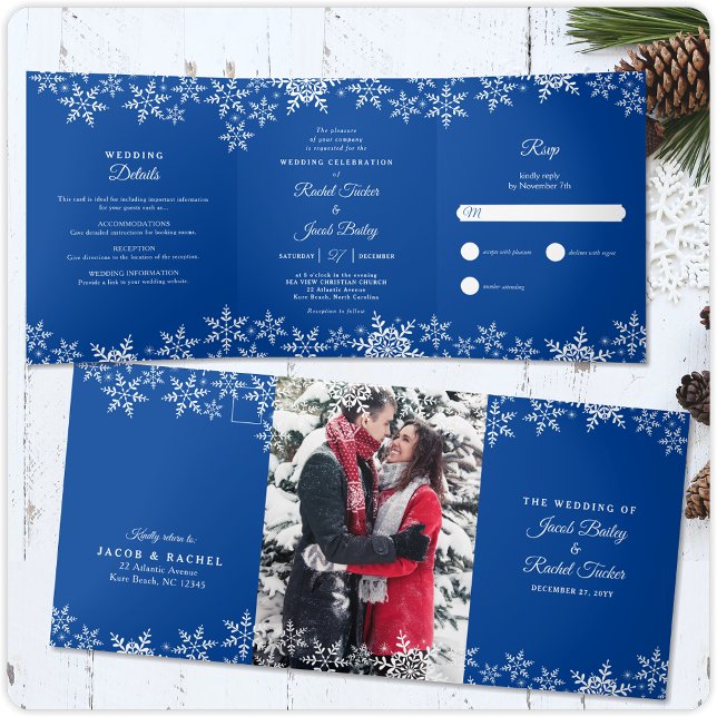 Invitación Tríptica Elegantes copos de nieve Profunda Boda Azul de Inv (Subido por el creador)