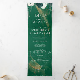 Invitación Tríptica Elegantes Rosas Esmeraldas Todos En Un Boda Tri-