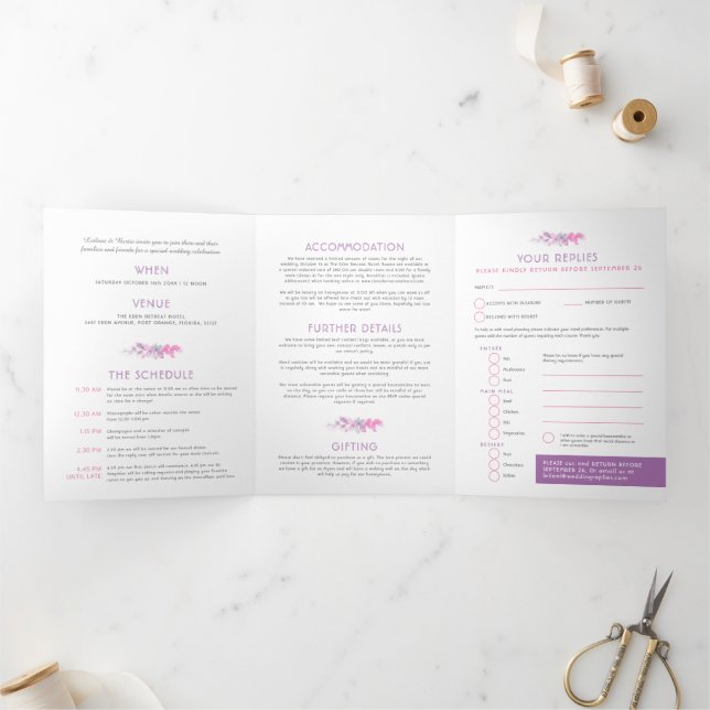 Invitación Tríptica Enredaderas de otoño acuarela índigo boda todo en  (Interior)