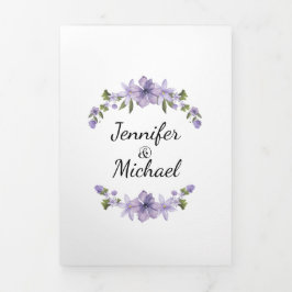 Invitación Tríptica escritura moderna color púrpura floral 5 fotos bod