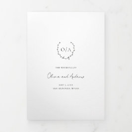 Invitación Tríptica Escudo de guirnalda monograma clásico matrimonio e