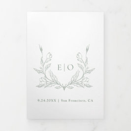 Invitación Tríptica Escudo de monograma | Foto de Boda Minimalista mod