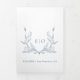 Invitación Tríptica Escudo de monograma | Foto de Boda Minimalista mod