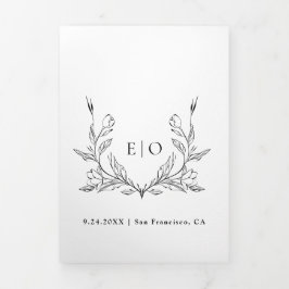 Invitación Tríptica Escudo de monograma | Foto de Boda Minimalista mod