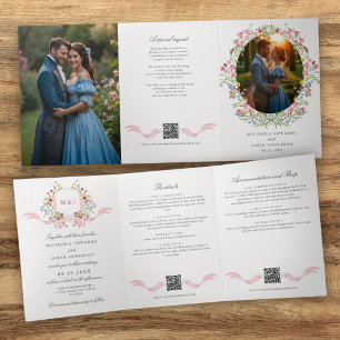 Invitación Tríptica Escudo de Regencia de Acuarela Todo En Un Boda QR