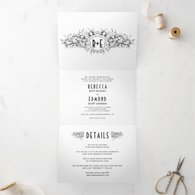 Invitación Tríptica Escudo heráldico de época con boda de iniciales (Interior)