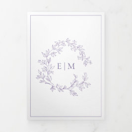 Invitación Tríptica Escudo Lilac Lavender Leafy Monograma Boda