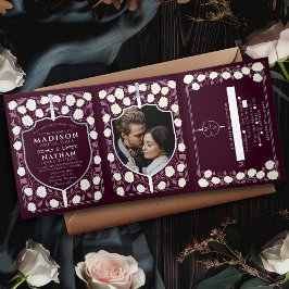 Invitación Tríptica Espada plateada y escudo Boda de fantasía medieval