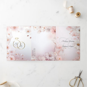 Invitación Tríptica Español Inglés Rosa Daisies Margaritas Rosas