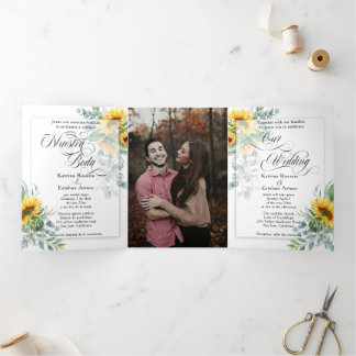 Invitación Tríptica Español Sunflower Girasoles Amarillos