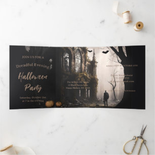 Invitación Tríptica Espeluznante fiesta de Halloween de la Hora de Tes