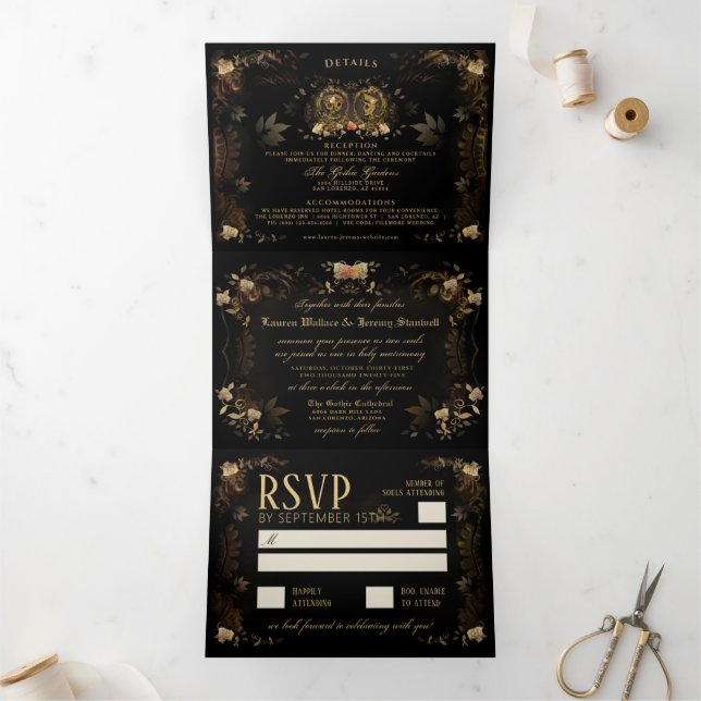 Invitación Tríptica Esqueletos Golden Elegent "Together With" Details  (Interior)