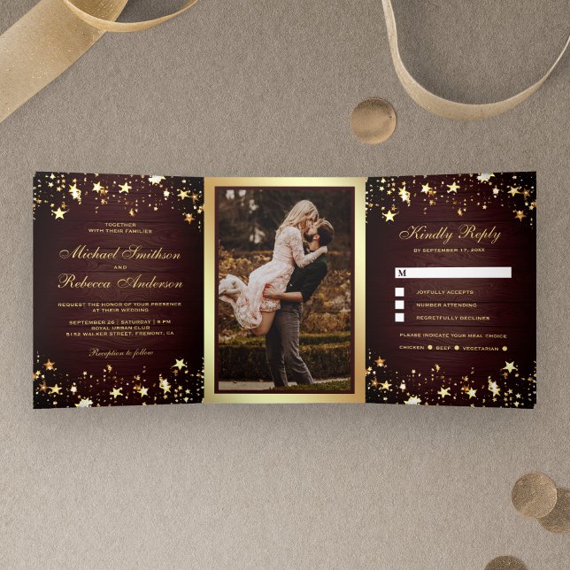 Invitación Tríptica Estrellas de Confeti de Papel de Oro Grange de Mad (Subido por el creador)