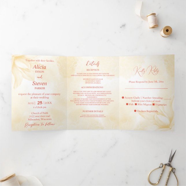 Invitación Tríptica Ethereal Magnolia, Boda (Interior)