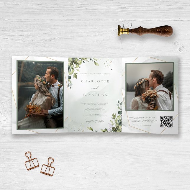 Invitación Tríptica Eucalyptus All in One QR Code Photo Boda (Subido por el creador)