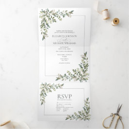 Invitación Tríptica Eucalyptus Boda de Comidas Verdes en Sage Botánico
