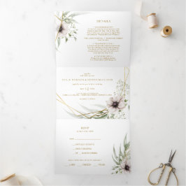 Invitación Tríptica Eucalyptus Boda Geométrico De Oro Todo En Uno