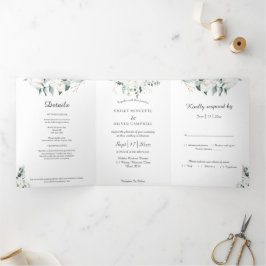 Invitación Tríptica Eucalyptus Cotton | Moderno blanco