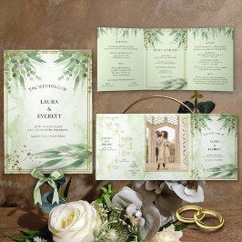 Invitación Tríptica Eucalyptus Frame Green Gold Folicolor