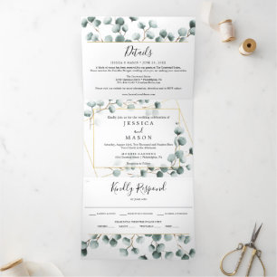 Invitación Tríptica Eucalyptus Greenery Wedding Tri-Fold Invitations