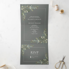 Invitación Tríptica Eucalyptus Jaula Botánica Boda de Guión Verde Tri