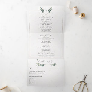 Invitación Tríptica Eucalyptus Todo en un Boda monograma Tri-Fold