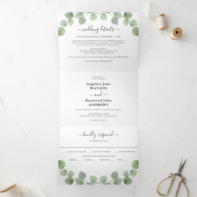 Invitación Tríptica Eucalyptus y Boda Gold Classic (Interior)