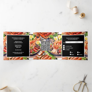 Invitación Tríptica Evento de fin de año de mariscos para empresas pla