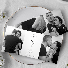 Invitación Tríptica Exquisite Minimalist Black White Wedding 4 Photos