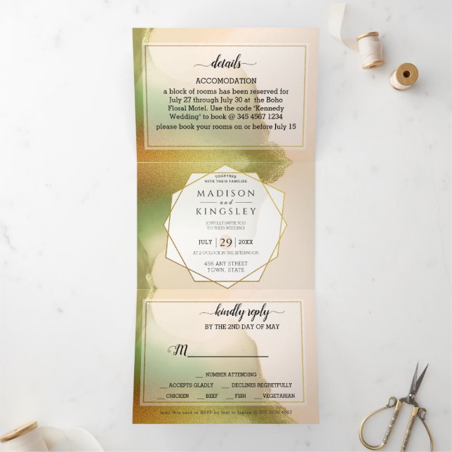 Invitación Tríptica Fab Chartreuse 💚 Resumen Increíble Boda Presupues (Interior)
