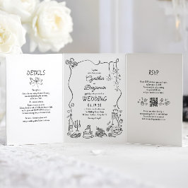Invitación Tríptica Famoso y caprichoso Doodles modernos Boda foto