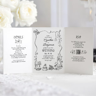 Invitación Tríptica Famoso y caprichoso Doodles modernos Boda foto